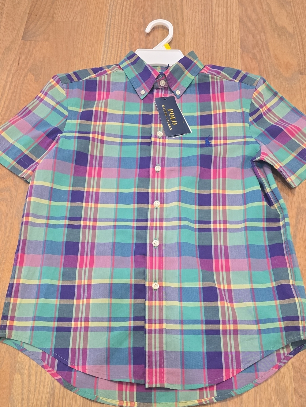 Polo Ralph Lauren Boys Size M 10/12 Pastel Plaid Short-Sleeve Button-Down Shirt